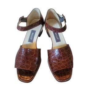 Bally Women's Brown Leather Slingback Open Toe Italy Alligator Embossed Sz 5